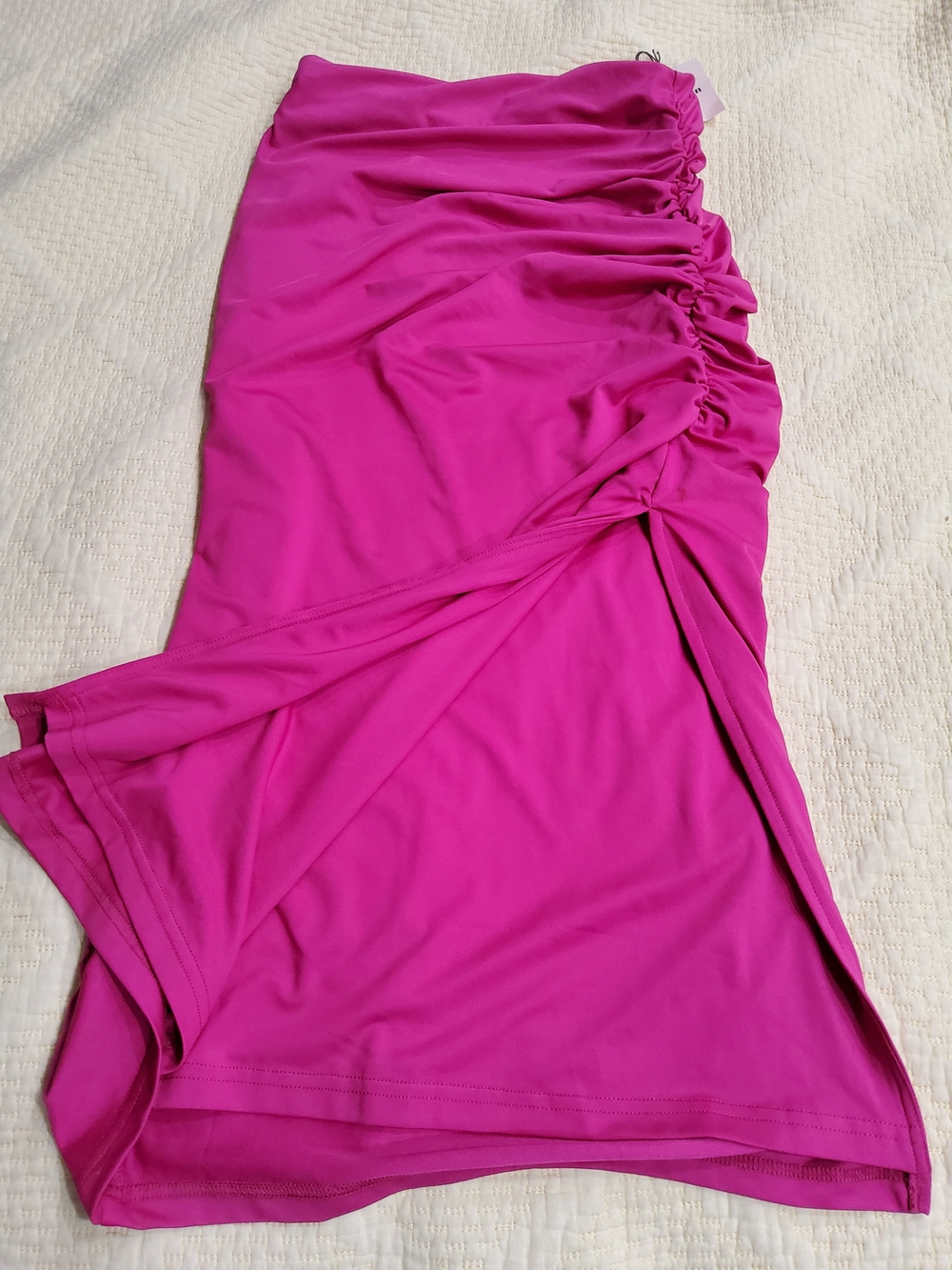 Superdown Tiffany High-Rise Ruched Midi Skirt in Hot Pink - Picture 9 of 12
